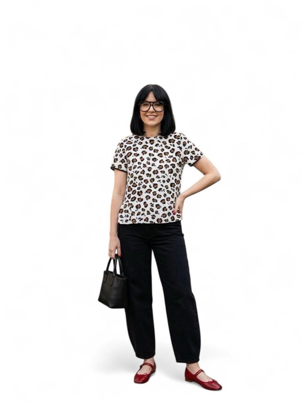 Zara Basic Leopard Print Tee - White, Brown, Black